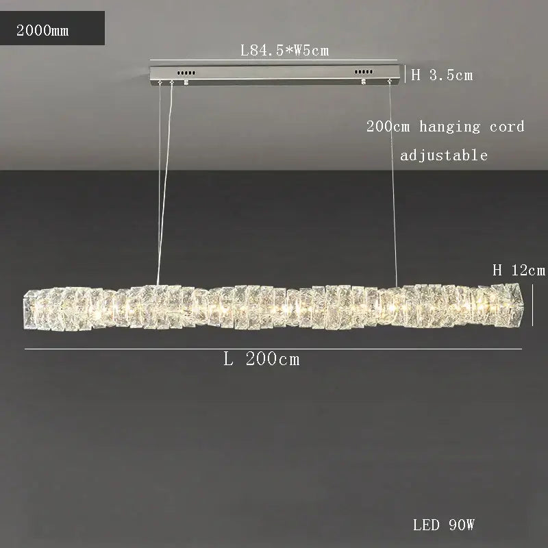 Modern gold elongated glass chandelier led ceiling light dining room
