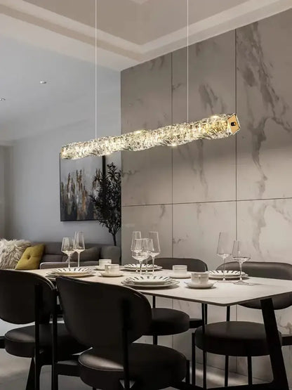 Modern gold elongated glass chandelier led ceiling light dining room