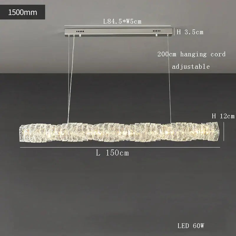 Modern gold elongated glass chandelier led ceiling light dining room