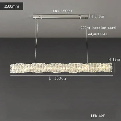 Modern gold elongated glass chandelier led ceiling light dining room