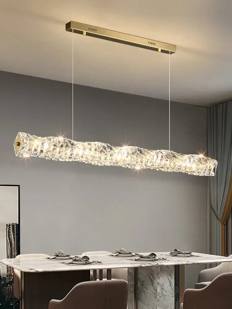 Modern gold elongated glass chandelier led ceiling light dining room