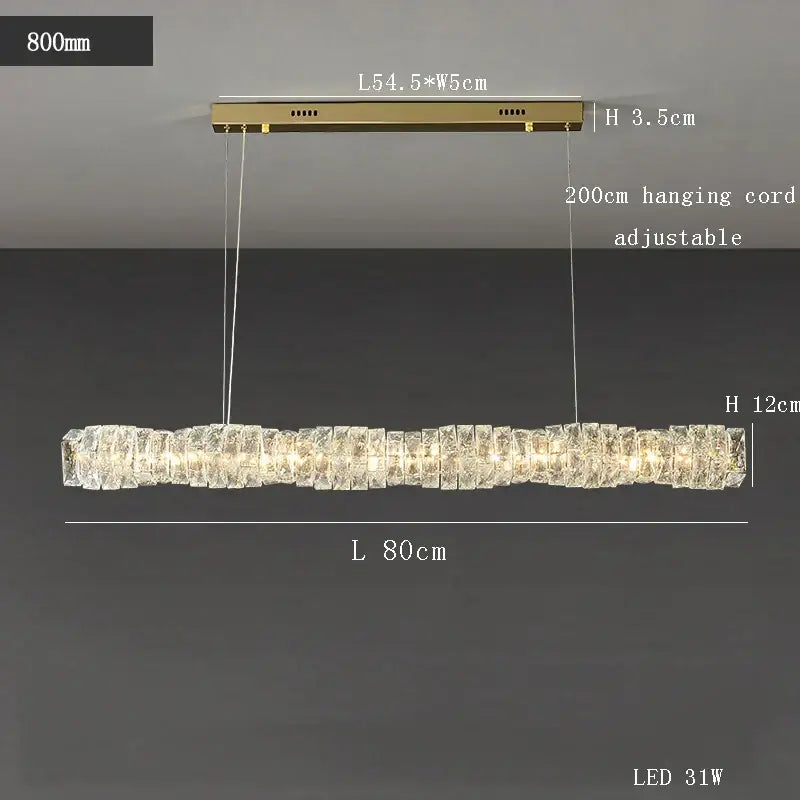 Modern gold elongated glass chandelier led ceiling light dining room