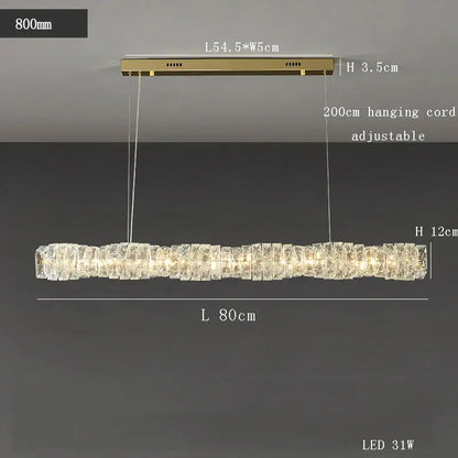 Modern gold elongated glass chandelier led ceiling light dining room