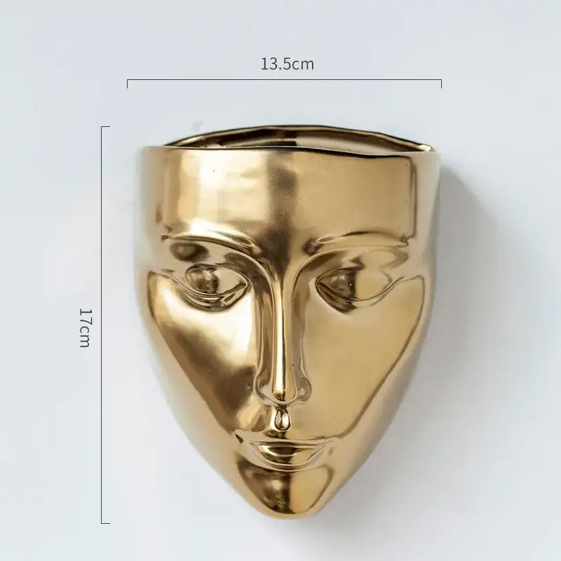 Modern gold face ceramic wall-mounted vase living room decor