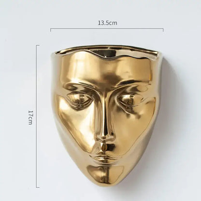 Modern gold face ceramic wall-mounted vase living room decor