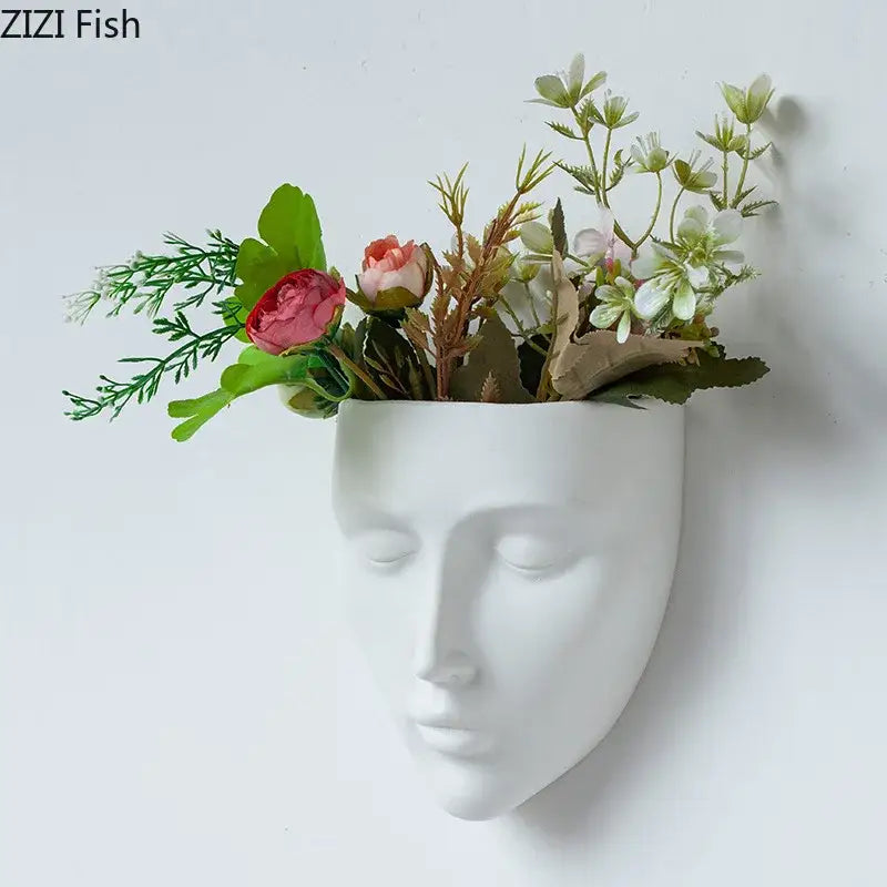 Modern gold face ceramic wall-mounted vase living room decor