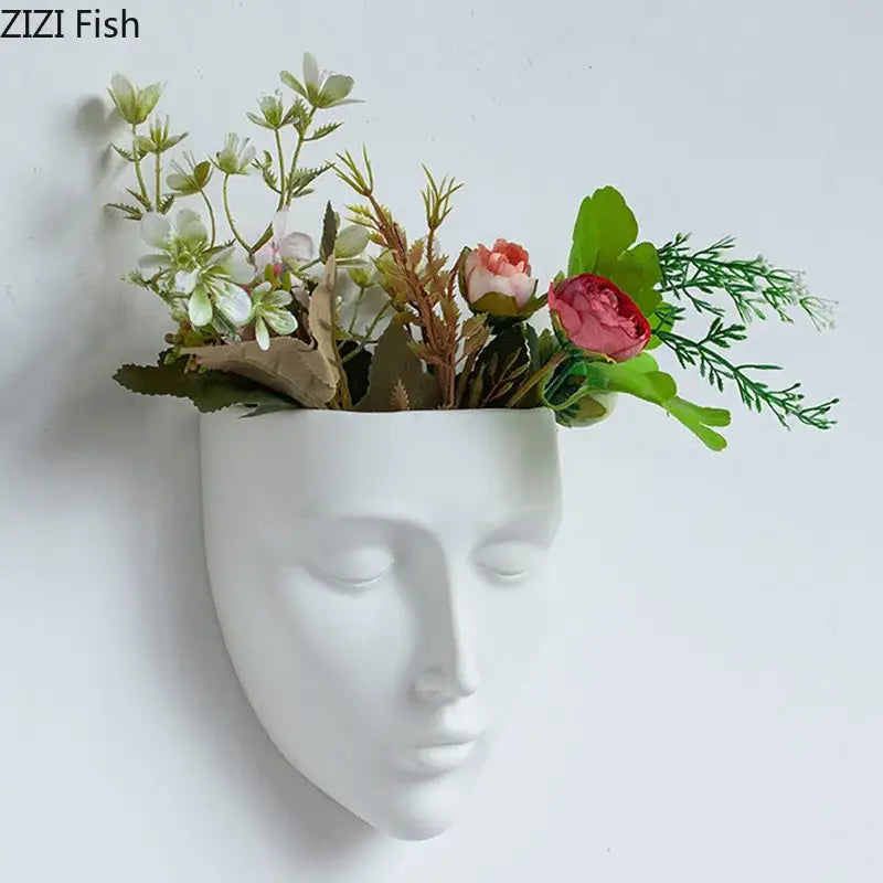 Modern gold face ceramic wall-mounted vase living room decor
