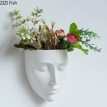 Modern gold face ceramic wall-mounted vase living room decor