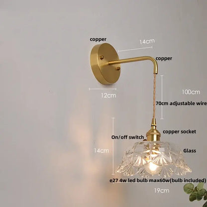 Modern gold faceted clear glass wall light bedroom sconce