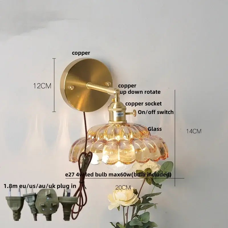 Modern gold faceted clear glass wall light bedroom sconce