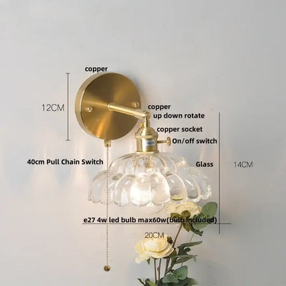 Modern gold faceted clear glass wall light bedroom sconce