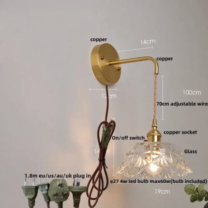Modern gold faceted clear glass wall light bedroom sconce