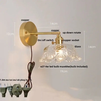 Modern gold faceted clear glass wall light bedroom sconce