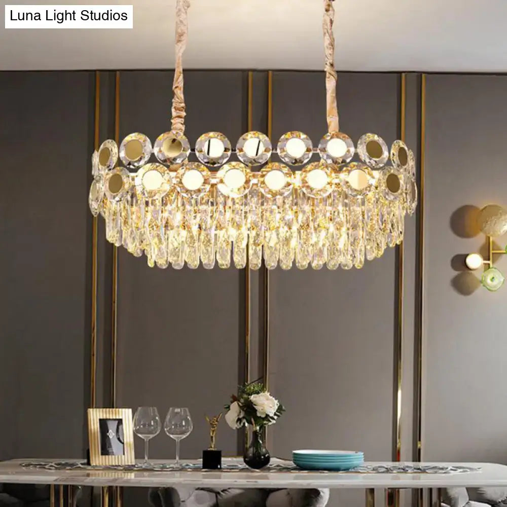 Modern gold faceted crystal island light fixture for dining room