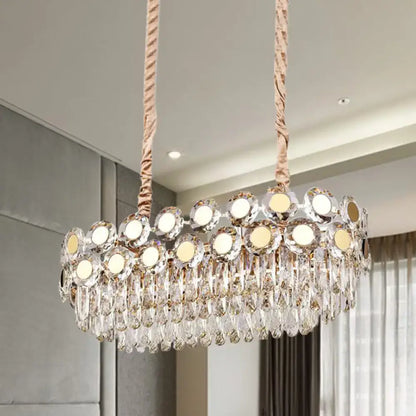 Modern gold faceted crystal island light fixture for dining room