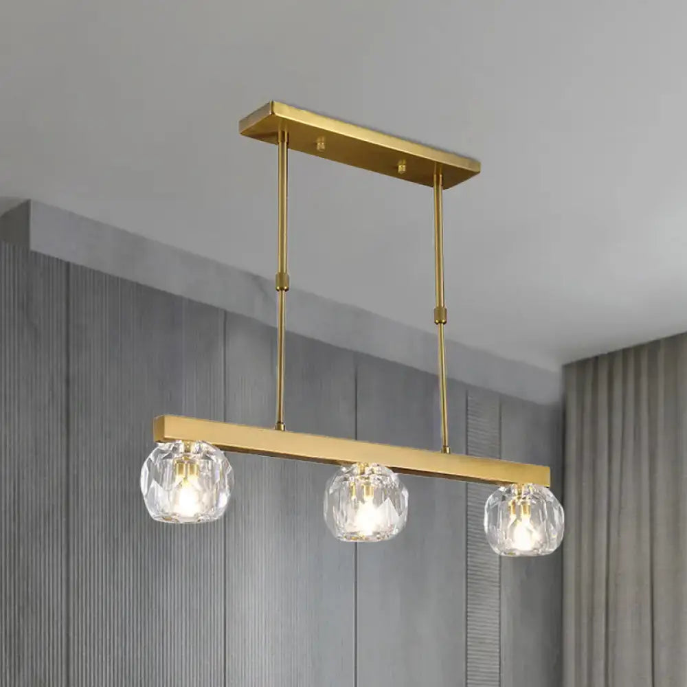 Modern gold faceted crystal island pendant light for kitchen dining room