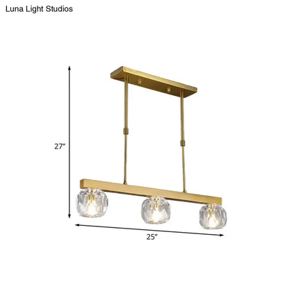 Modern gold faceted crystal island pendant light for kitchen dining room