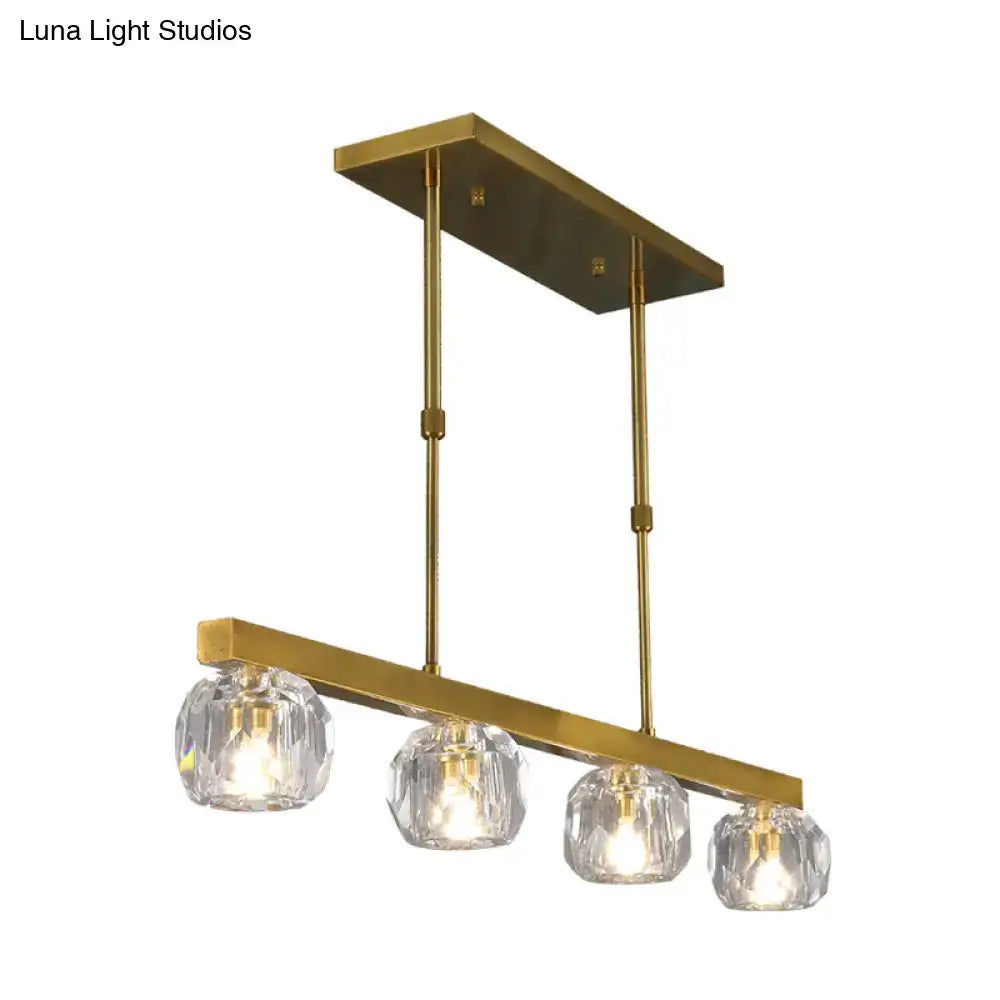Modern gold faceted crystal island pendant light for kitchen dining room