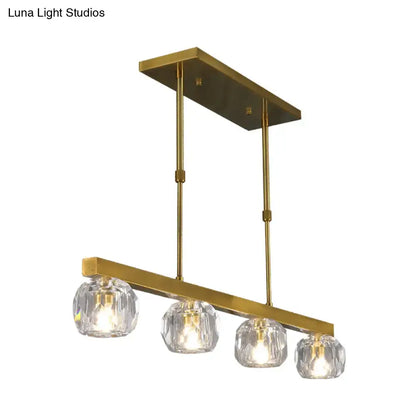Modern gold faceted crystal island pendant light for kitchen dining room