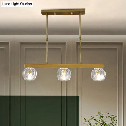 Modern gold faceted crystal island pendant light for kitchen dining room