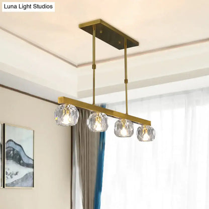 Modern gold faceted crystal island pendant light for kitchen dining room