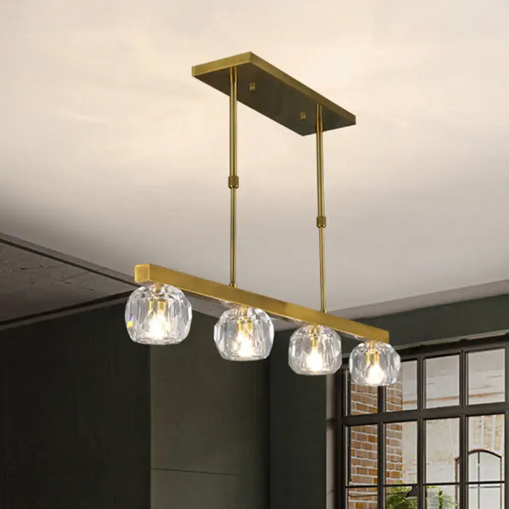 Modern gold faceted crystal island pendant light for kitchen dining room