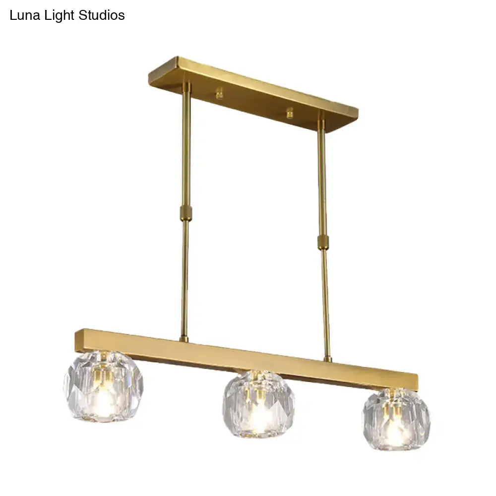 Modern gold faceted crystal island pendant light for kitchen dining room
