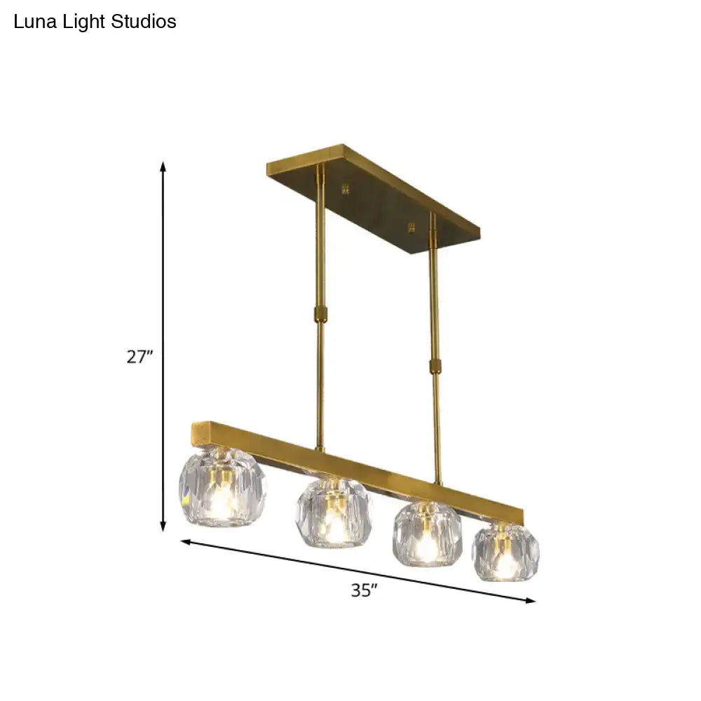 Modern gold faceted crystal island pendant light for kitchen dining room