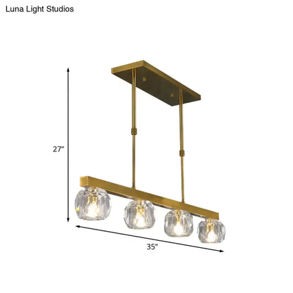 Modern gold faceted crystal island pendant light for kitchen dining room
