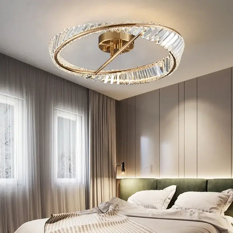 Modern gold faceted crystal rings led ceiling light living room