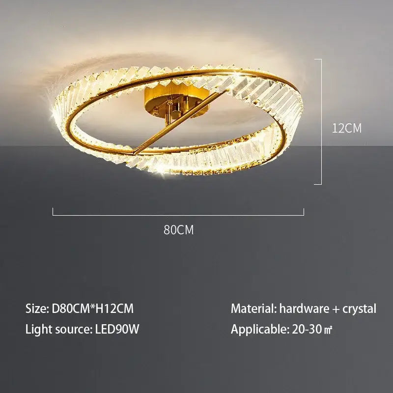 Modern gold faceted crystal rings led ceiling light living room