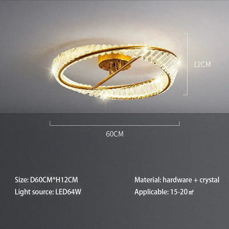 Modern gold faceted crystal rings led ceiling light living room