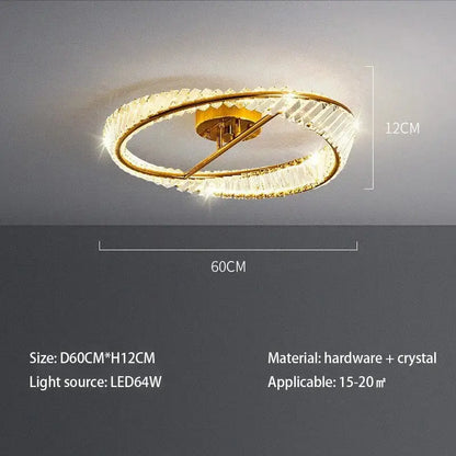 Modern gold faceted crystal rings led ceiling light living room