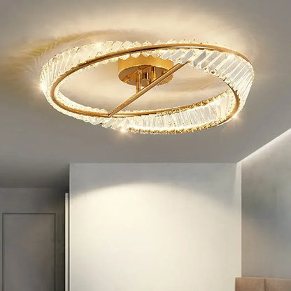 Modern gold faceted crystal rings led ceiling light living room