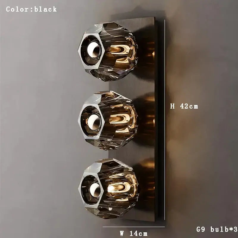Modern gold faceted crystal wall lamp living room sconce