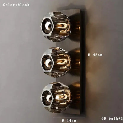 Modern gold faceted crystal wall lamp living room sconce