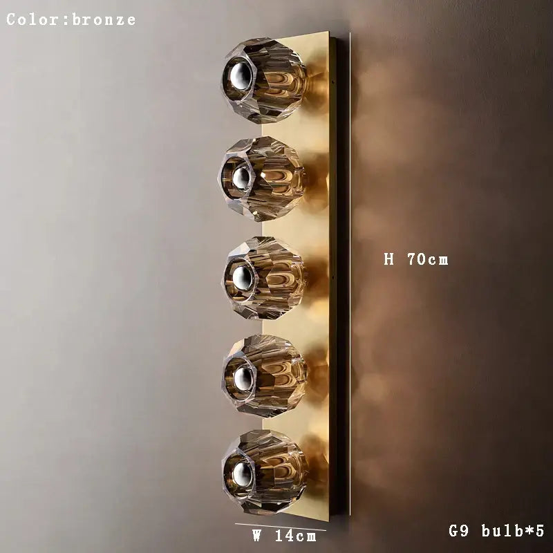 Modern gold faceted crystal wall lamp living room sconce