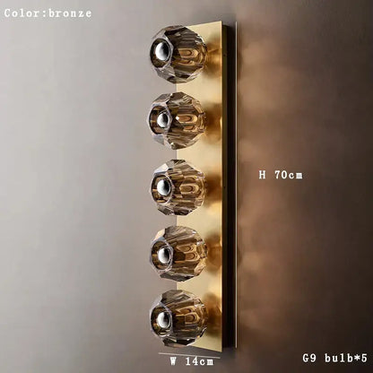 Modern gold faceted crystal wall lamp living room sconce