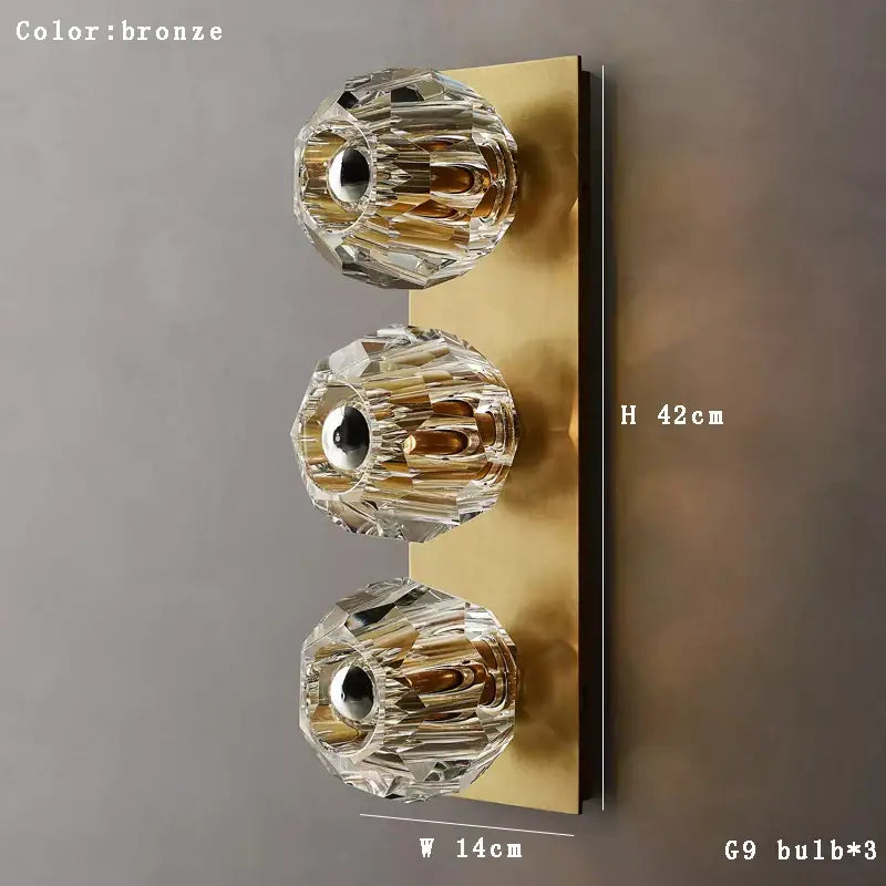 Modern gold faceted crystal wall lamp living room sconce
