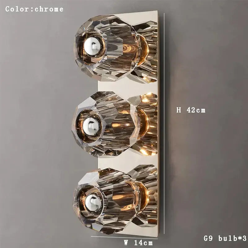 Modern gold faceted crystal wall lamp living room sconce