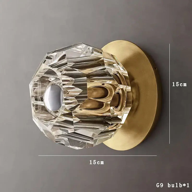 Modern gold faceted crystal wall lamp living room sconce