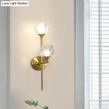Modern gold faceted crystal wall light fixture bedroom sconce
