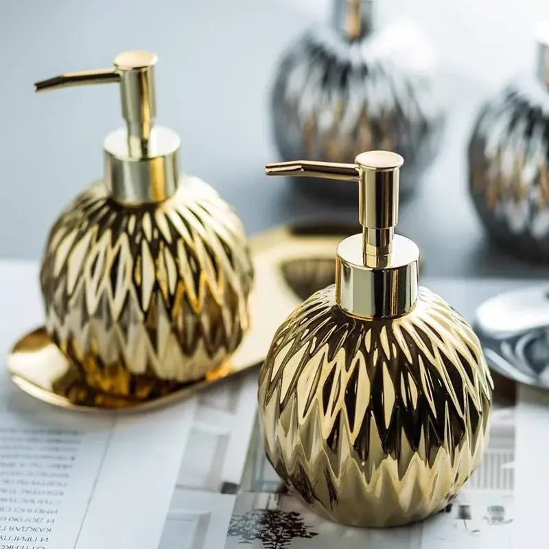 Modern gold faceted glass liquid soap dispenser set bathroom decor