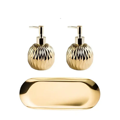 Modern gold faceted glass liquid soap dispenser set bathroom decor