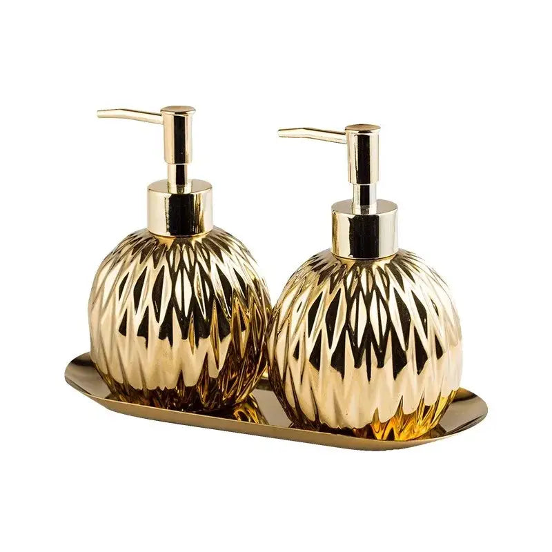 Modern gold faceted glass liquid soap dispenser set bathroom decor