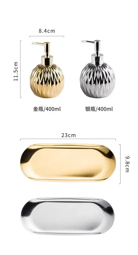 Modern gold faceted glass liquid soap dispenser set bathroom decor