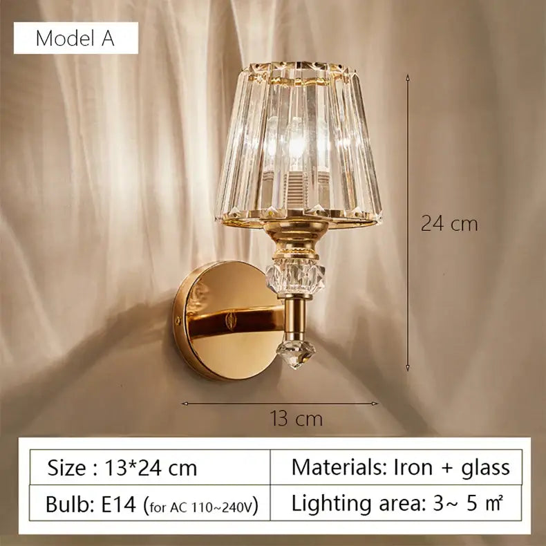 Modern gold faceted glass shade wall lamp living room sconce