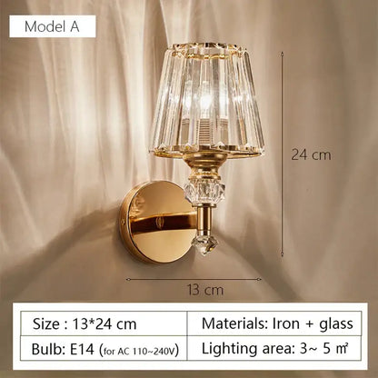 Modern gold faceted glass shade wall lamp living room sconce