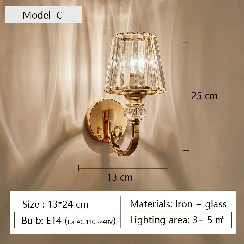 Modern gold faceted glass shade wall lamp living room sconce