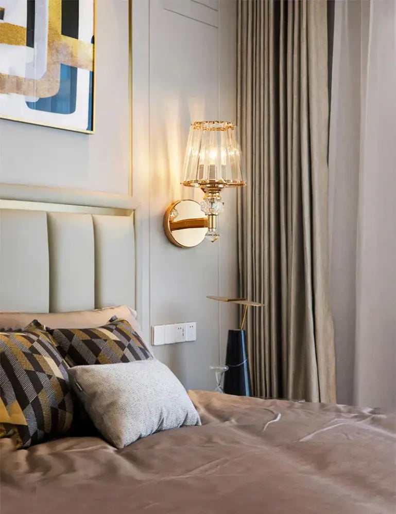 Modern gold faceted glass shade wall lamp living room sconce